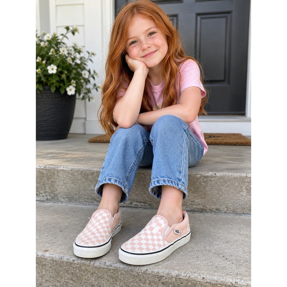 Vans Kids Classic Slip-On Pink Checkerboard Canvas Skate Shoes Size 3 Missy